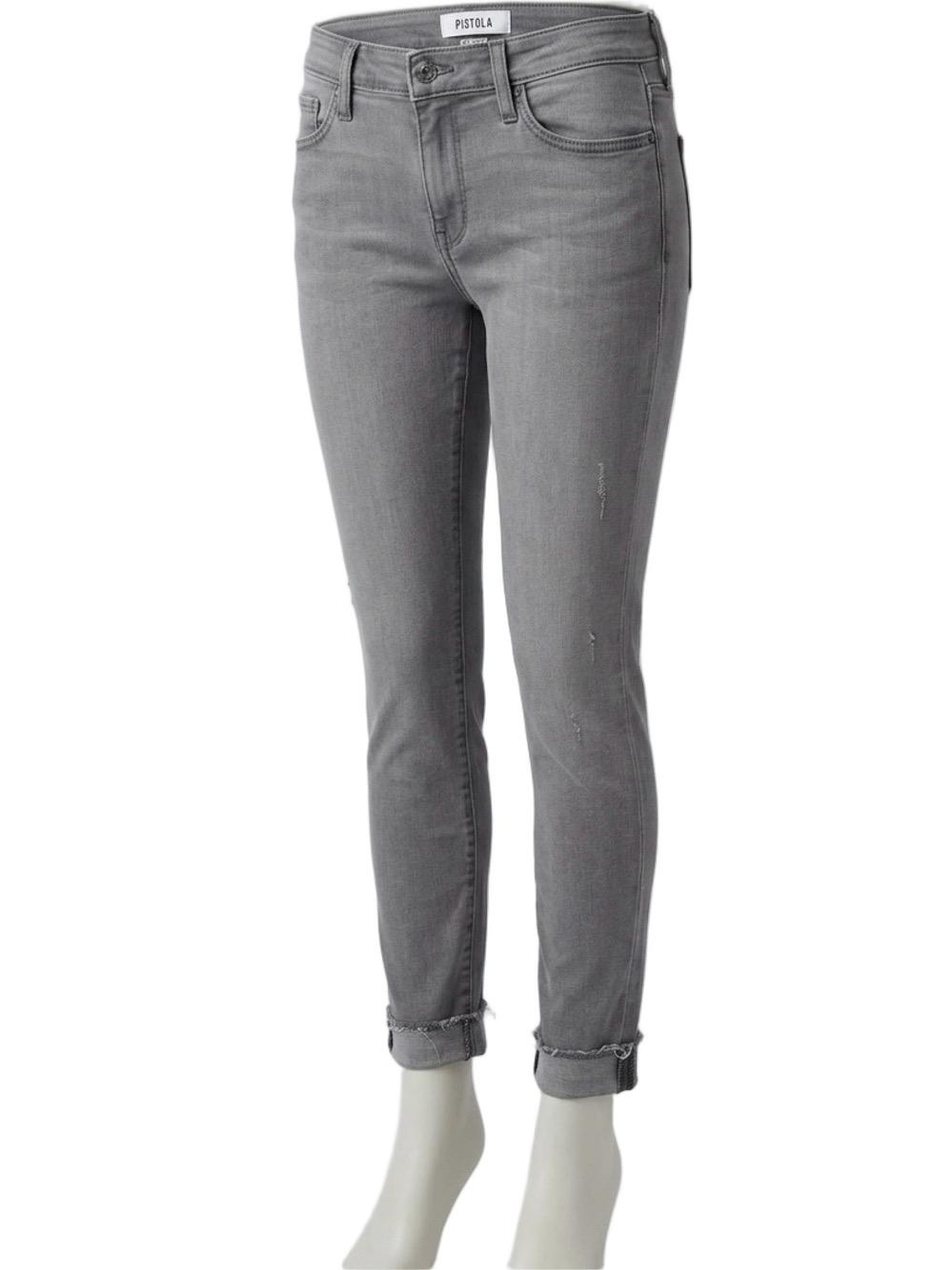 PISTOLA SZ 30 Gray wash Skinny Distressed Stretch Jeans raw hem
